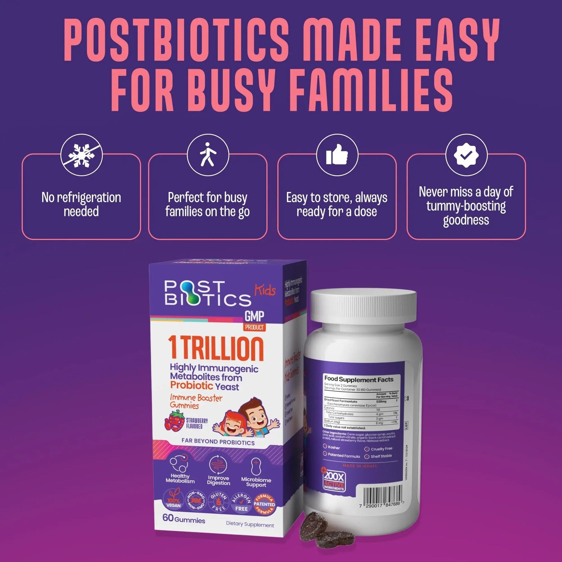 NAVEH PHARMA Postbiotics Kids Strawberry Gummies. Children’s Postbiotics, Ages 4+, 1 Trillion metabolites 200X Ingredients Than Probiotic Or Prebiotic. Gut Health, Immunity, Digestion & Microbiome - Maple Wellness Supplements