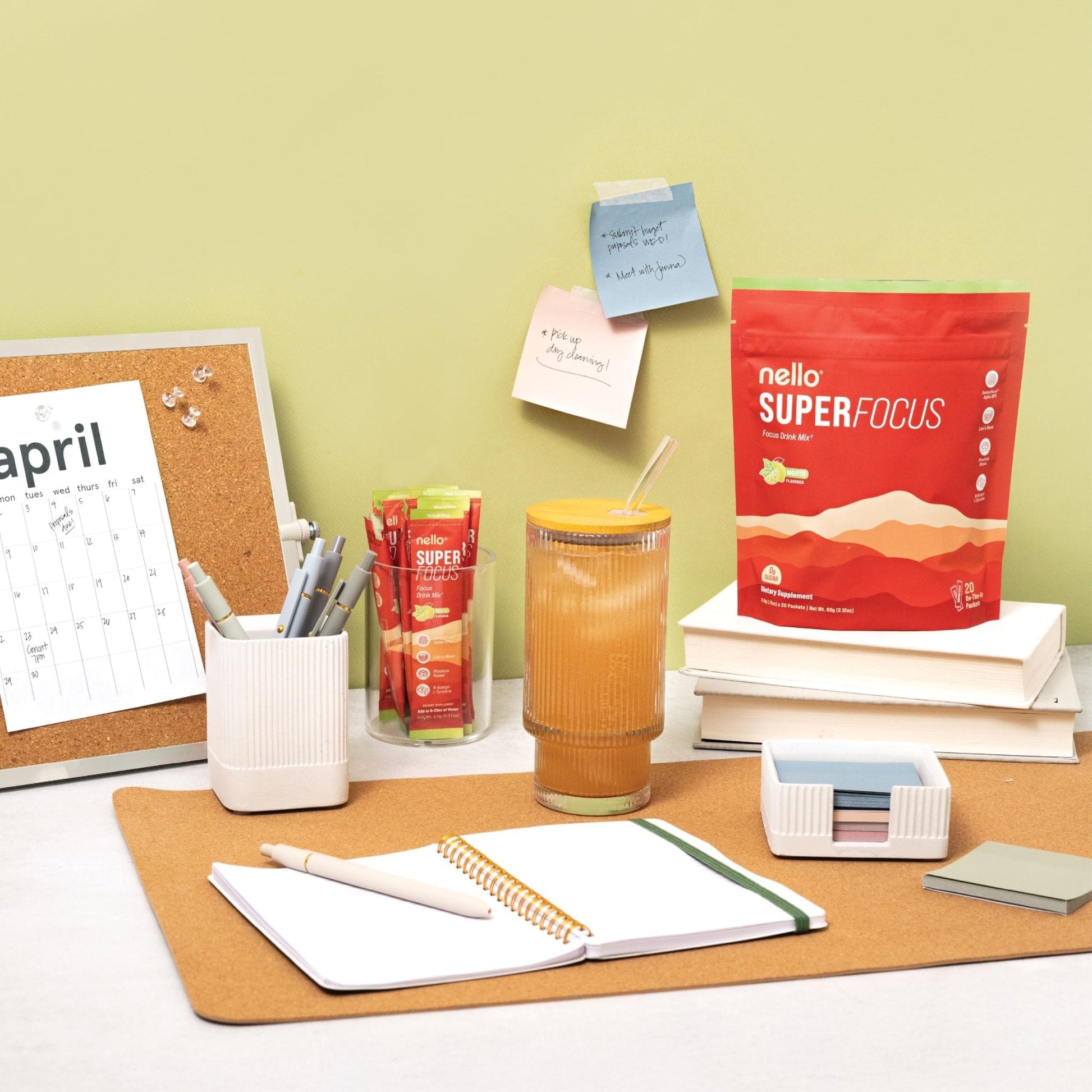 Nello Superfocus Mojito – Nootropic Focus Drink Mix, 20 On-The-Go Packets, Alpha GPC, Lion’s Mane, Rhodiola, Sugar-Free - Maple Wellness Supplements