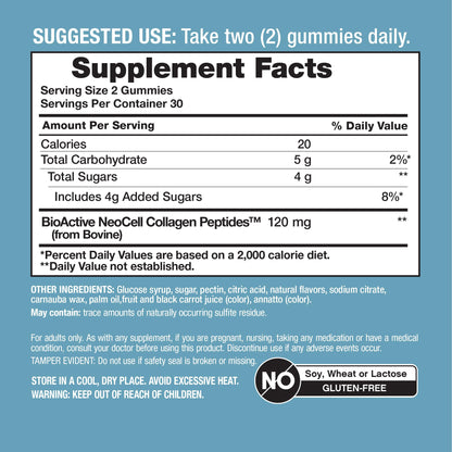 NeoCell Collagen Peptides Gummies | 60 Count | Types I & III | Advanced Formula Supplement | for Women and Men - Maple Wellness Supplements