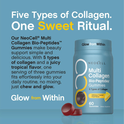 NeoCell Multi Collagen Bio-Peptides Gummies | 60 ct | Tropical Flavor | Type I, II, III, V, X | Advanced BioActive Formula - Maple Wellness Supplements