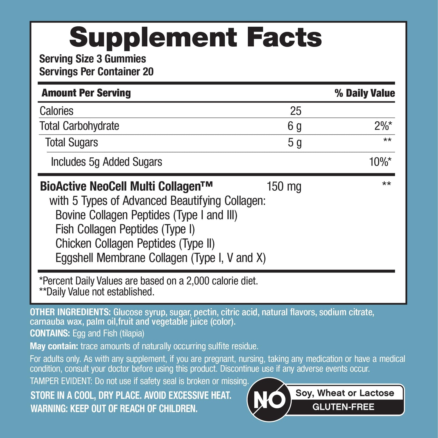 NeoCell Multi Collagen Bio-Peptides Gummies | 60 ct | Tropical Flavor | Type I, II, III, V, X | Advanced BioActive Formula - Maple Wellness Supplements
