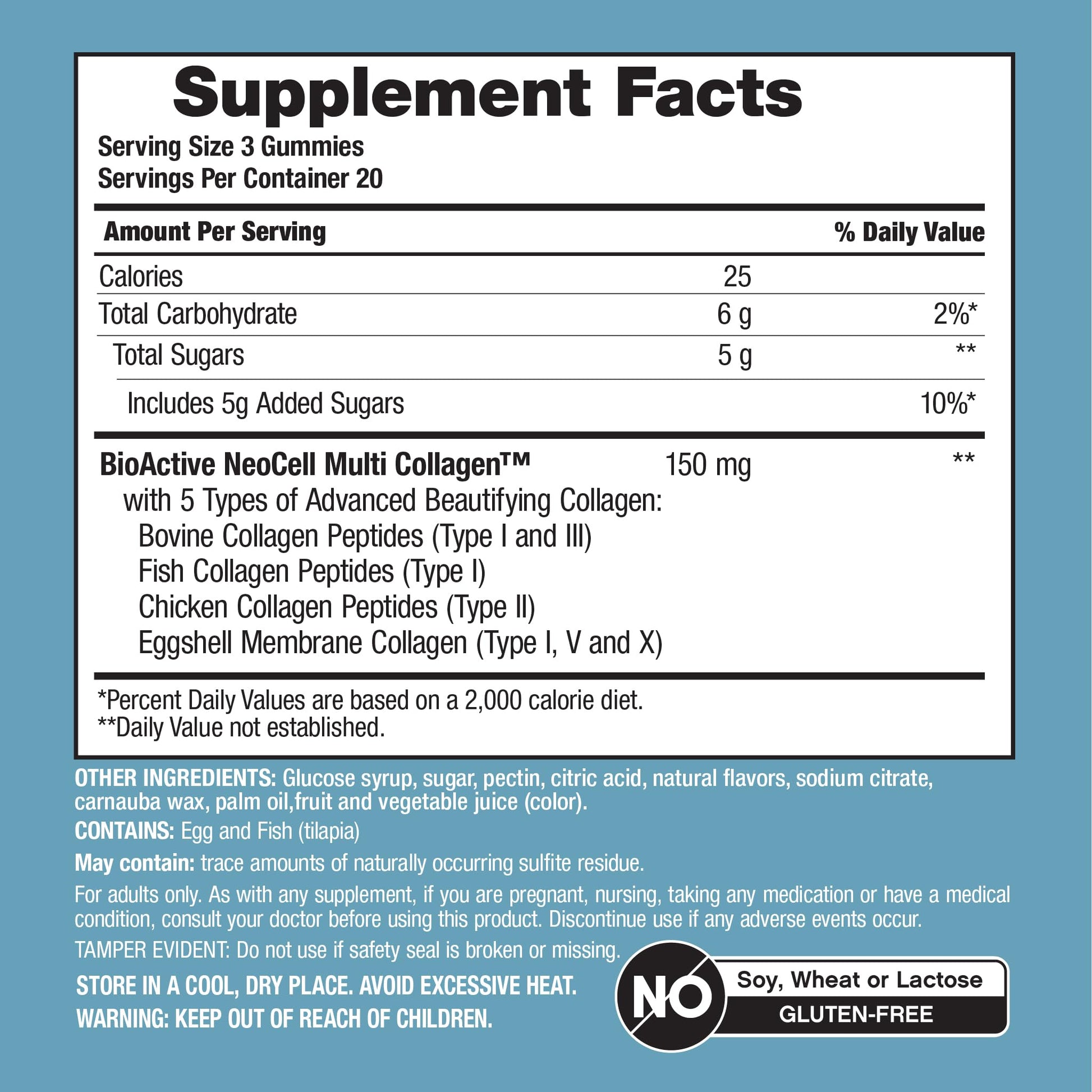 NeoCell Multi Collagen Bio-Peptides Gummies | 60 ct | Tropical Flavor | Type I, II, III, V, X | Advanced BioActive Formula - Maple Wellness Supplements