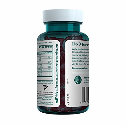 NEURIVA Plus Decaffeinated Nootropic Brain Supplement for Memory, Focus & Concentration & Cognitive Function, Clinically Tested NeuroFactor, Phosphatidylserine, Vitamins B6 B12,50ct Strawberry Gummies - Maple Wellness Supplements