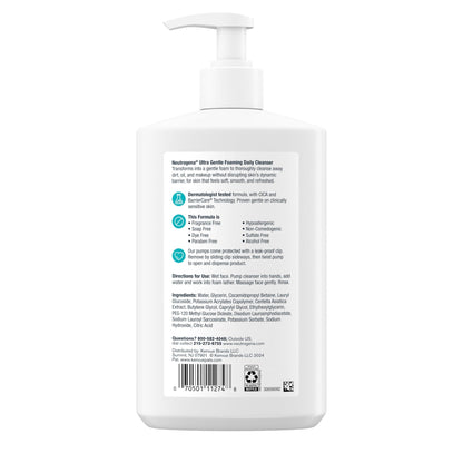 Neutrogena Ultra Gentle Foaming Facial Cleanser, Fragrance Free Hydrating Face Wash for Sensitive Skin, Daily Non Over Drying Makeup Remover - Maple Wellness Supplements