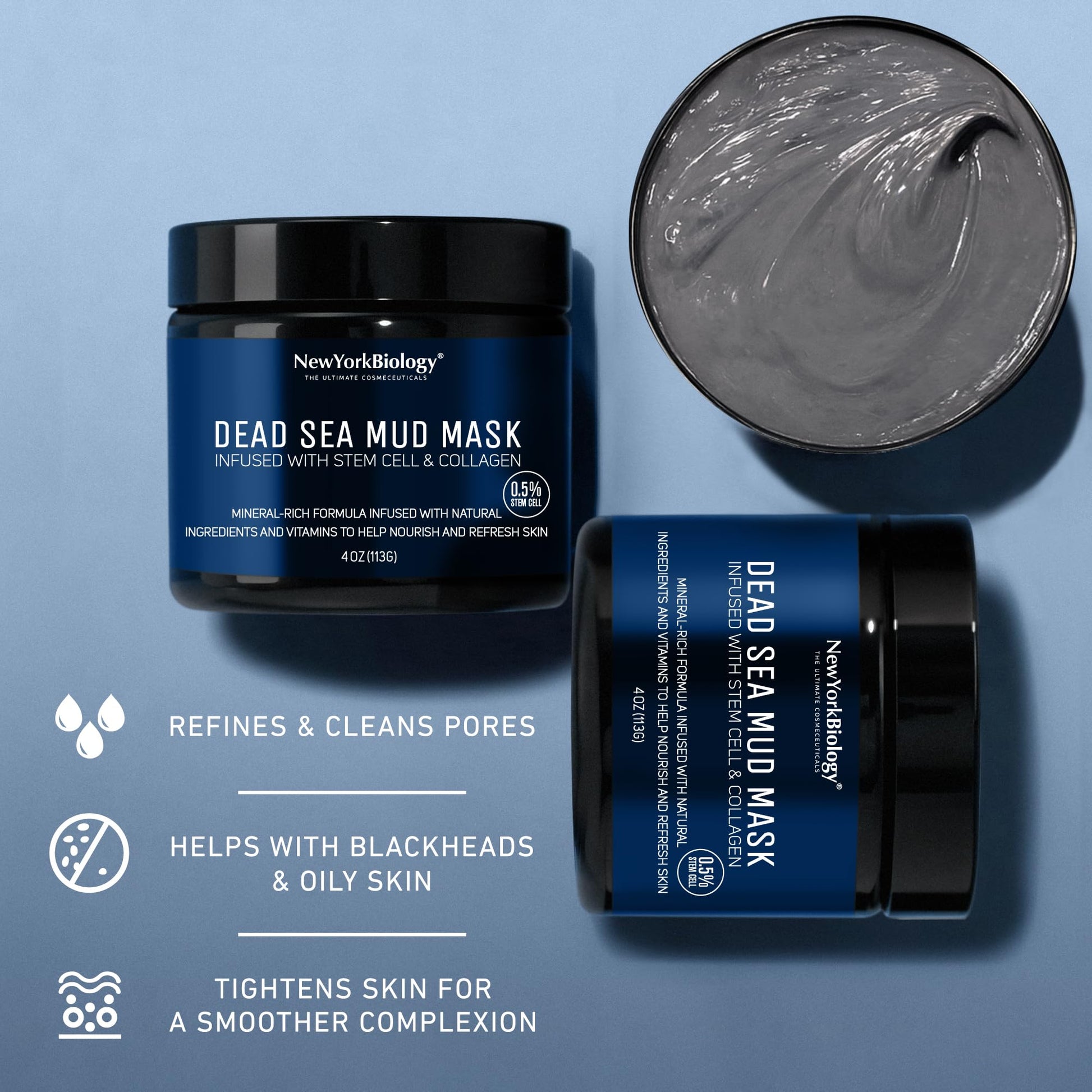 New York Biology Dead Sea Mud Mask for Face, Body | with Stem Cell and Collagen | Spa Quality Pore Refiner for Oily Skin - Maple Wellness Supplements