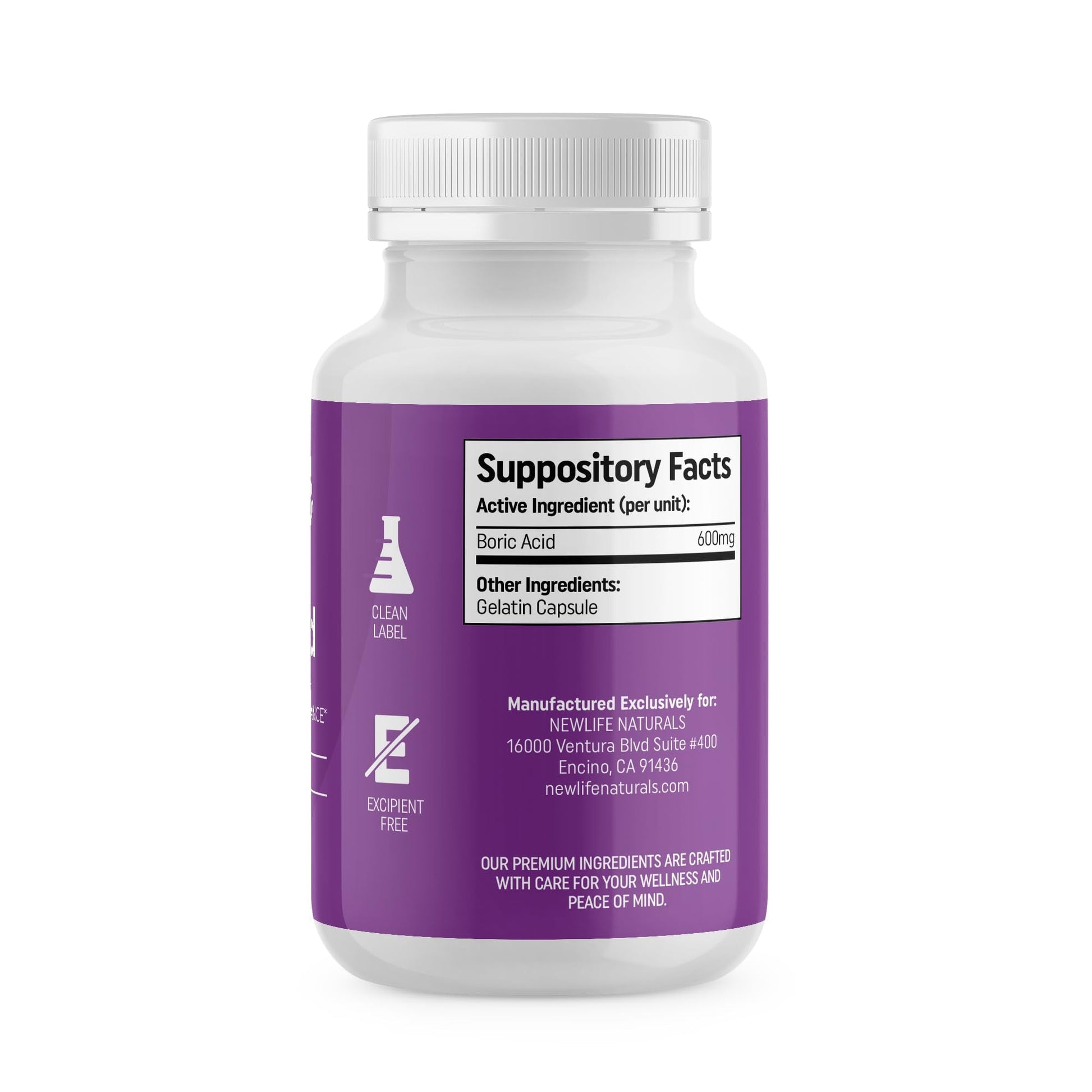 NewLife Naturals - Medical Grade Boric Acid Vaginal Suppositories - 600mg - 100% Pure Womens pH Balance Pills - Yeast Infection, BV - 90 Capsules: Made in USA - Maple Wellness Supplements