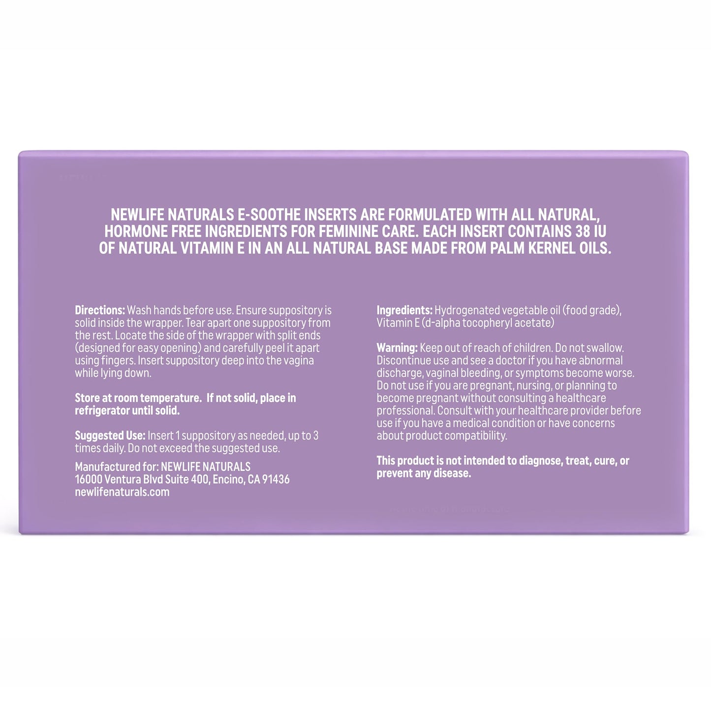 NewLife Naturals Vitamin E Vaginal Suppositories 38IU ESoothe - Moisture & Hydration Support - All Natural Estrogen Free Feminine Care - 24 Inserts - Maple Wellness Supplements