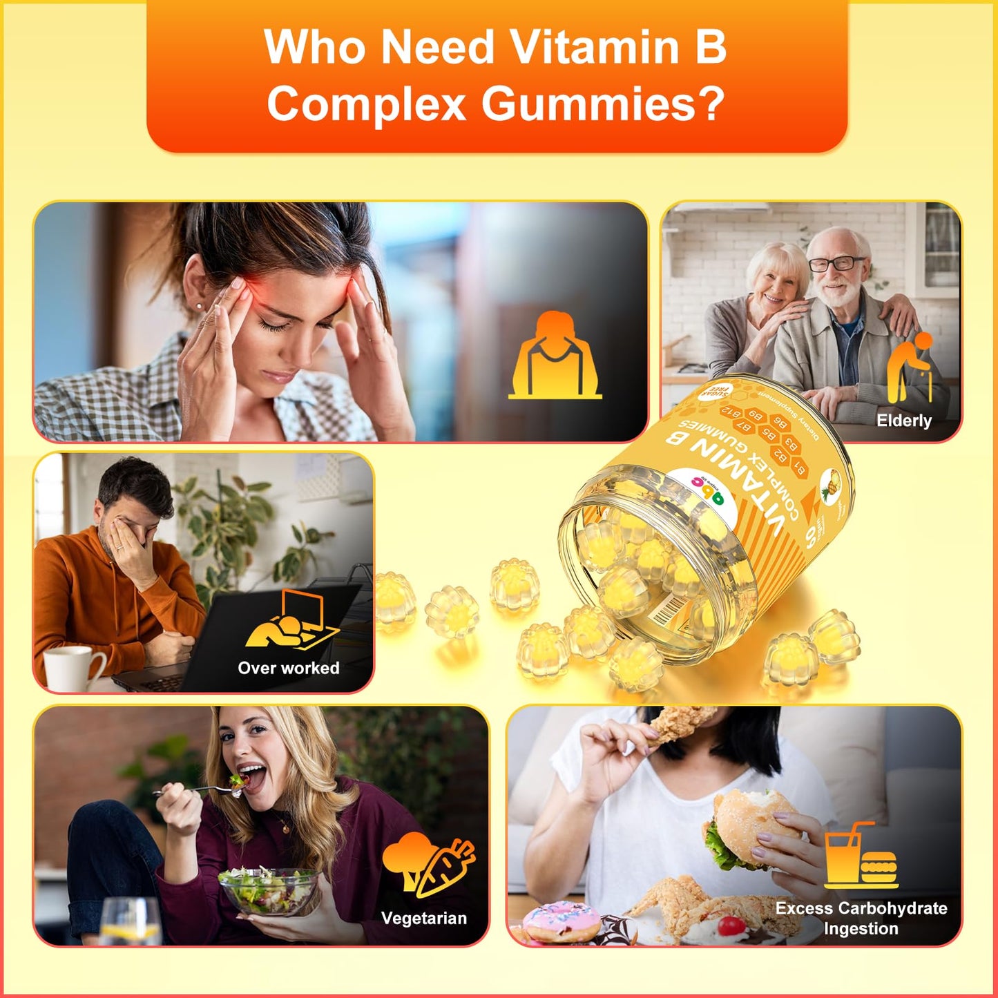NEWOLITE Vitamin B Complex Gummies for Adult Kid-Pineapple Flavor-Chewable Supplement with 8 Essential B Vitamins - Maple Wellness Supplements