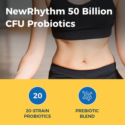 NewRhythm Probiotics 50 Billion CFU 20 Strains, 60 Veggie Capsules, Targeted Release Technology, Stomach Acid Resistant - Maple Wellness Supplements