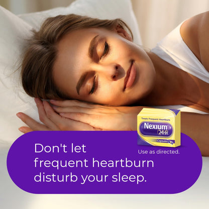 Nexium 24HR Acid Reducer Heartburn Relief Capsules for All-Day and All-Night Protection from Frequent Heartburn, Heartburn Medicine with Esomeprazole Magnesium - 42 Count - Maple Wellness Supplements