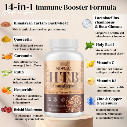 Nokuba Polyphenols Supplement for Immune Support | Himalayan Tartary Buckwheat Sourced | Polyphenol Superfood with Quercetin, Curcumin | Immune Booster, Antioxidant, Anti-inflammatory - 120 Capsules - Maple Wellness Supplements