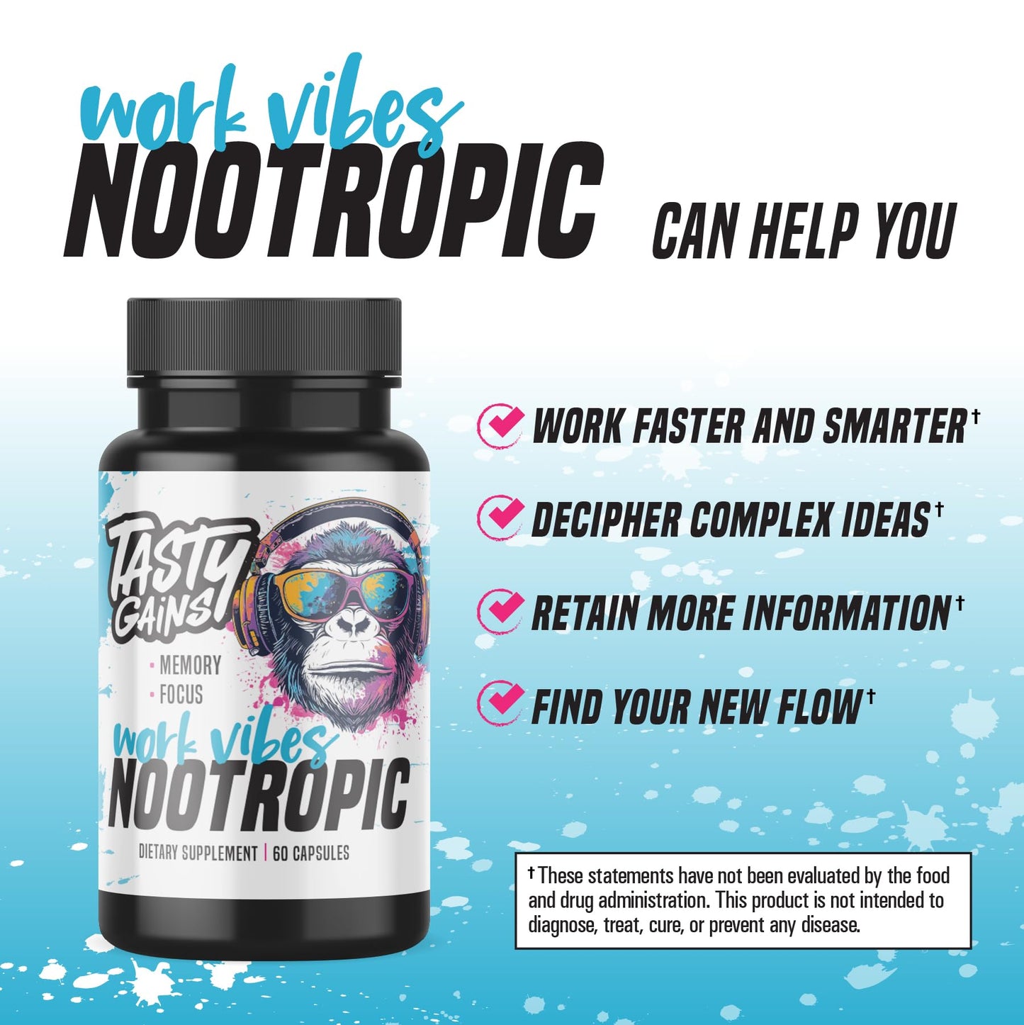 Nootropic Brain Supplement for Memory and Focus - Vitamin for Mental Health & Brain Health with L-Theanine, Rhodiola Rosea & Phosphatidylserine - Memory, Mental Clarity & Cognitive Improvement - 60 Ct - Maple Wellness Supplements