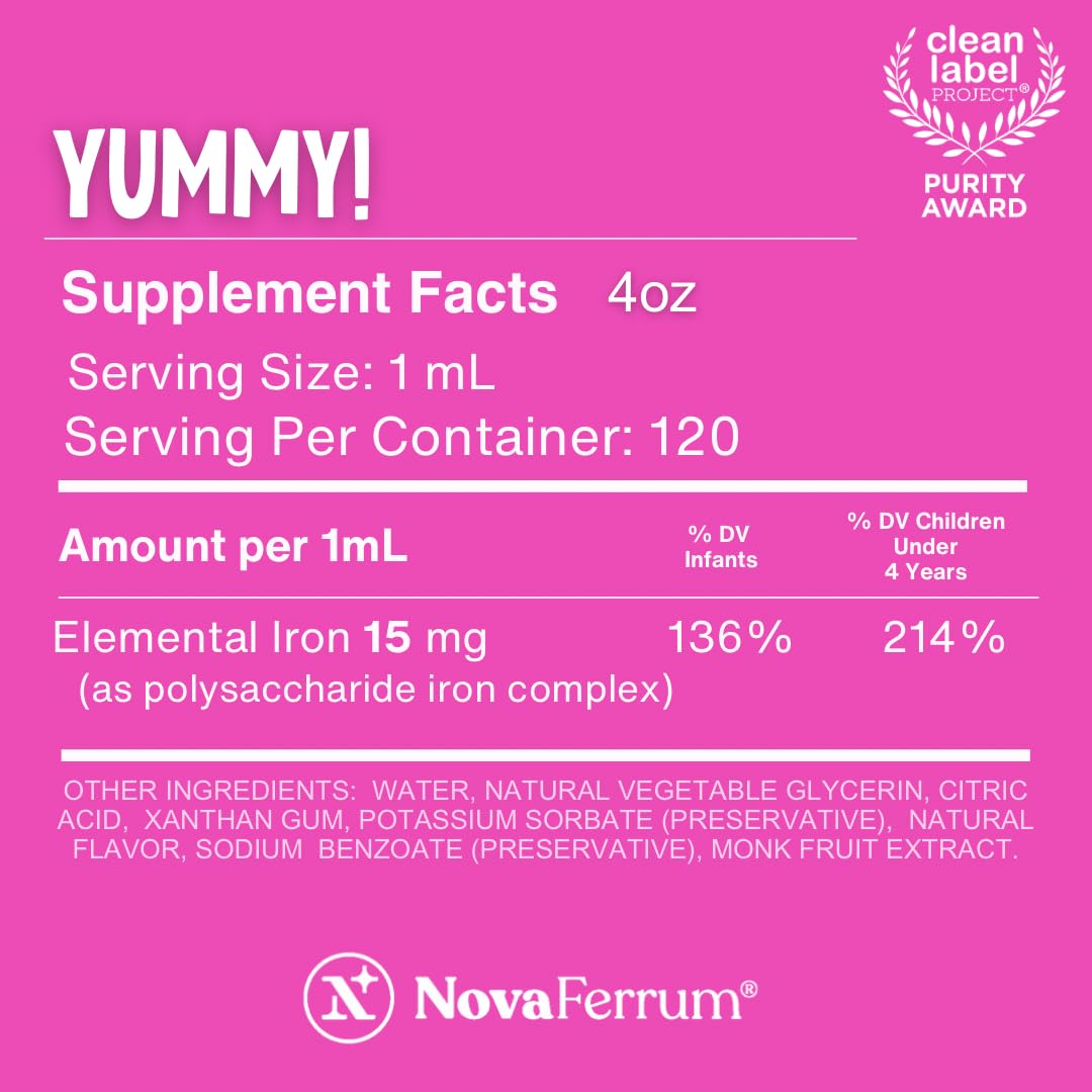 NovaFerrum Yummy | Pediatric Drops Liquid Iron Supplement for Infants and Toddlers | Liquid Iron for Kids | 15mg of Iron Per 1mL Dose | Ages 4 & Under - Maple Wellness Supplements