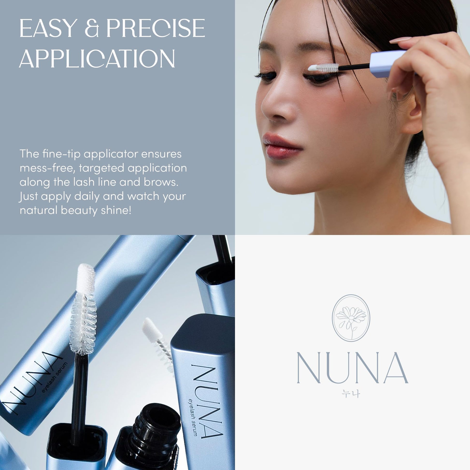 NUNA Eyelash Growth Support Serum 6ml – Eye Lash and Eyebrow Enhancing Serum for Women & Men with Biotin - Korean Multi Peptide & Natural Extracts - Maple Wellness Supplements