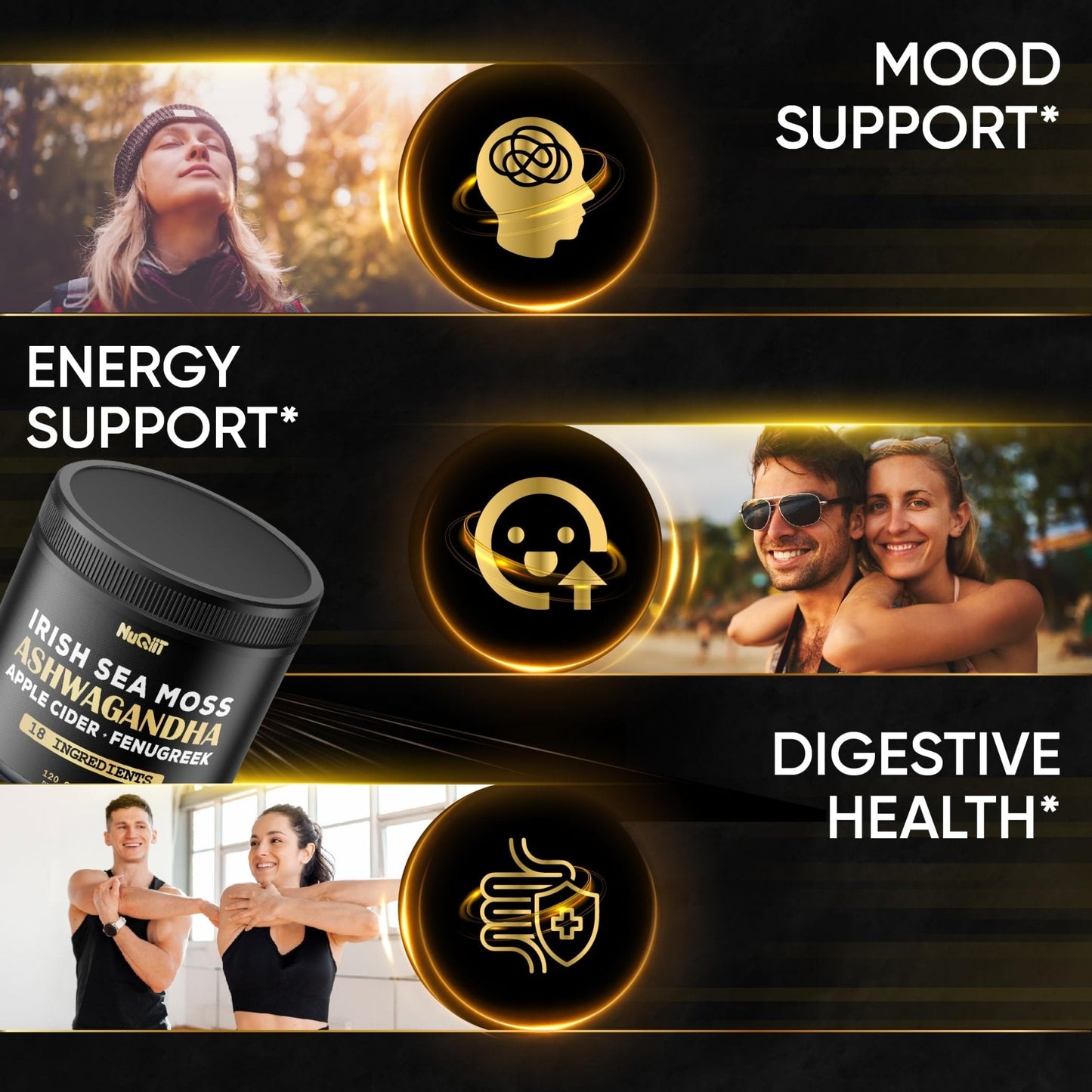 NUQIIT Organic Ashwangdha Capsules 15000mg Irish Sea Moss Apple Cider Vinegar & More - Support Brain Health, Strength & Immune System - 120 Vegan Capsules - Maple Wellness Supplements
