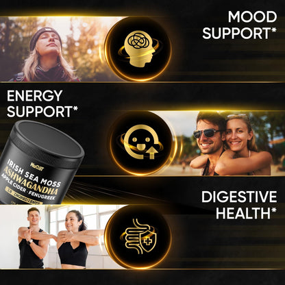 NUQIIT Organic Ashwangdha Capsules 15000mg Irish Sea Moss Apple Cider Vinegar & More - Support Brain Health, Strength & Immune System - 120 Vegan Capsules - Maple Wellness Supplements