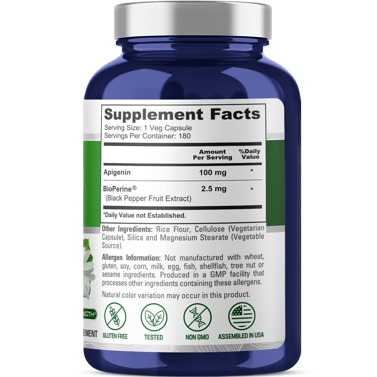 NusaPure Apigenin 100 mg per Capsule 180 Vcaps - Bioperine (Non-GMO, Gluten Free) - Maple Wellness Supplements