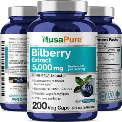 NusaPure Bilberry Extract 5,000mg 200 Vegetarian caps (Non-GMO, Vegan) - Maple Wellness Supplements