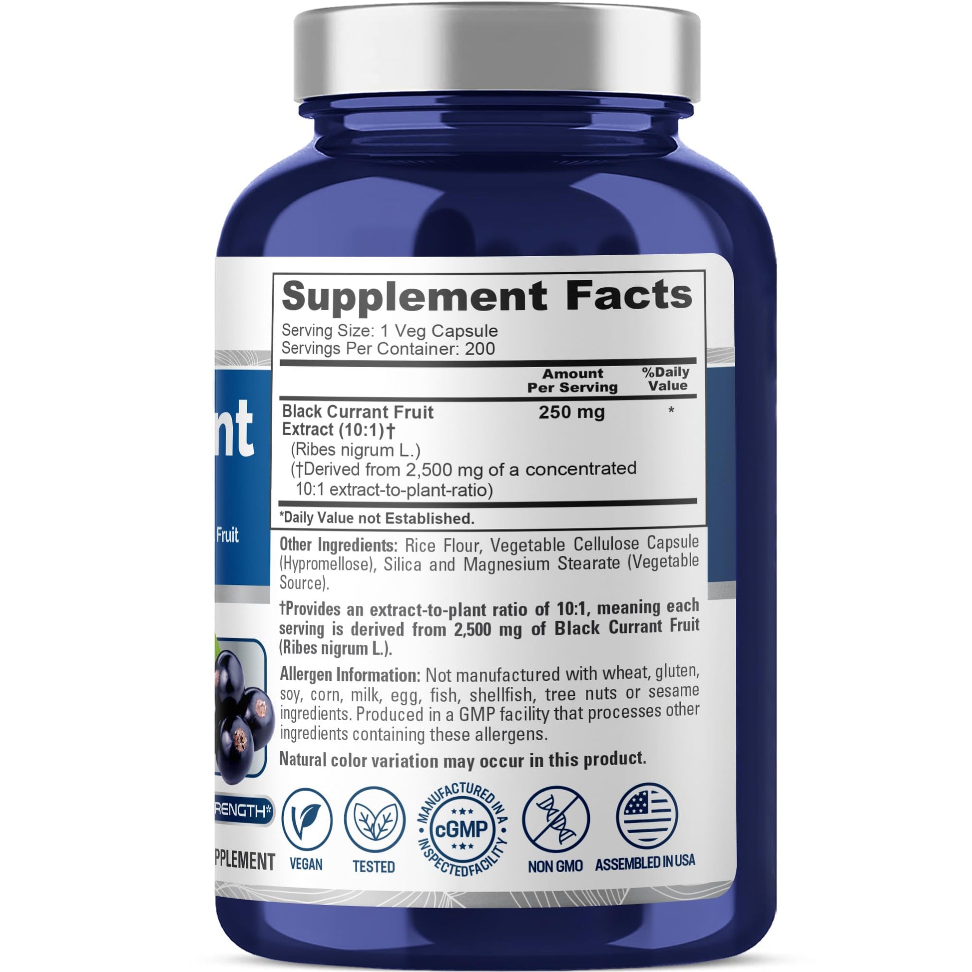 NusaPure Black Currant 10:1 Extract, 250 mg Equivalent to 2,500mg, per Veg Caps 200 Vegan, Non-GMO - Maple Wellness Supplements
