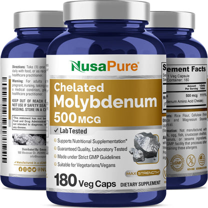 NusaPure Chelated Molybdenum 500 mcg 180 Vegetarian Caps (Vegan, Non-GMO) - Maple Wellness Supplements