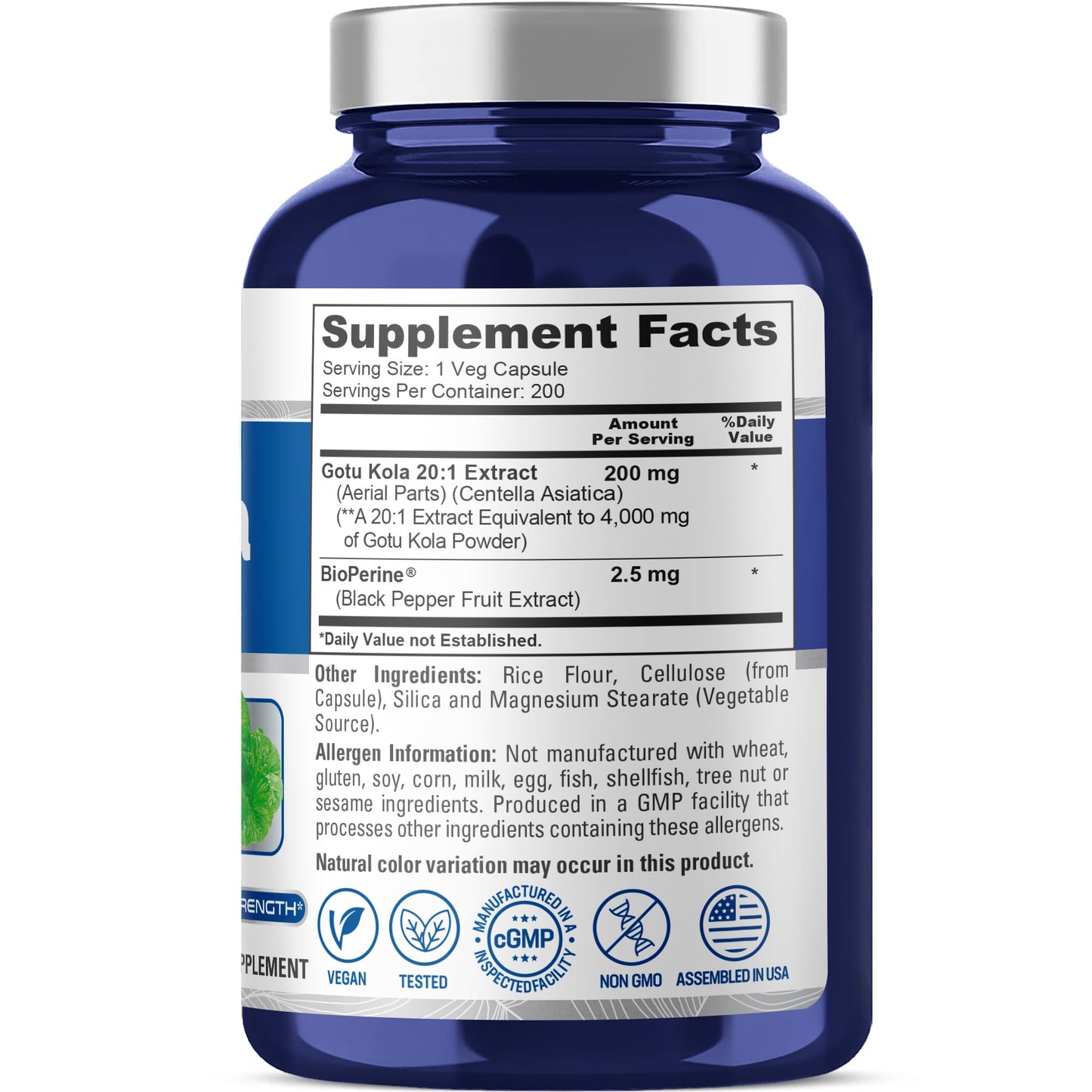 NusaPure Gotu Kola Capsules 20:1 Extract, 200 mg Equivalent to 4000mg Per Veggie Caps, 200 Count, Non-GMO, Vegan, Bioperine - Traditional Herb Extract - Maple Wellness Supplements