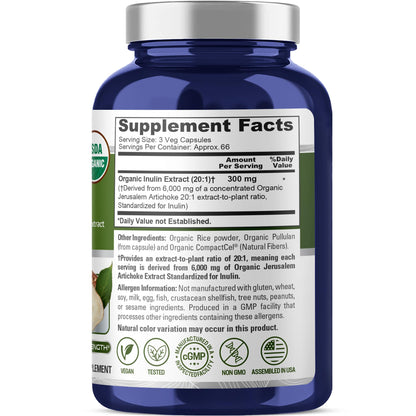 NusaPure Inulin Powder 20:1 Extract, 300 mg Equivalent to 6,000mg | 200 Veg Capsules |USDA Organic Suitable for Vegetarians, Vegan, Non-GMO Supplement - Maple Wellness Supplements