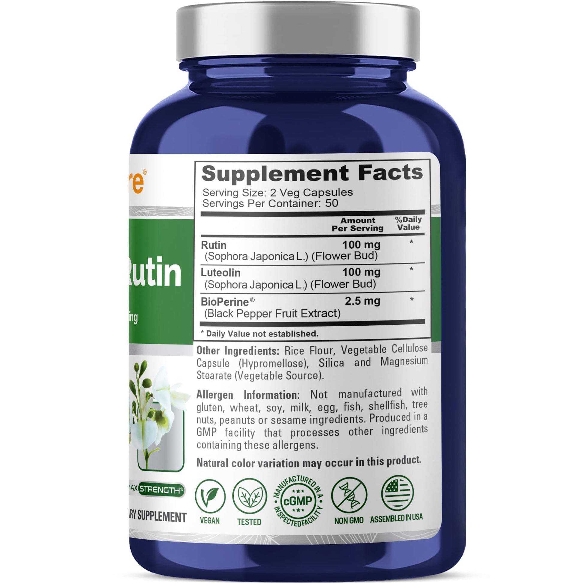 NusaPure Luteolin Complex with Rutin 200 mg | 100 Capsules | Vegetarian, Non-GMO & Vegan Flavonoid Formula - Maple Wellness Supplements