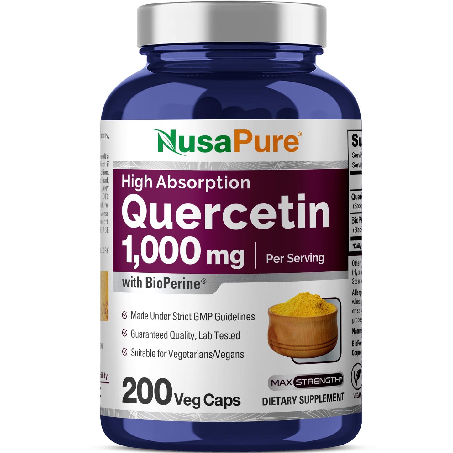 NusaPure Quercetin - Suitable for Vegetarian/Vegan, Non - GMO - 1000 mg - 200 Capsules - Maple Wellness Supplements