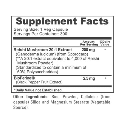 NusaPure Reishi Mushroom Extract 20:1 Extract, 200 mg Equivalent to 4000mg per Capsule 300 Veggie Caps Vegan, Non-GMO, Vegan - Maple Wellness Supplements