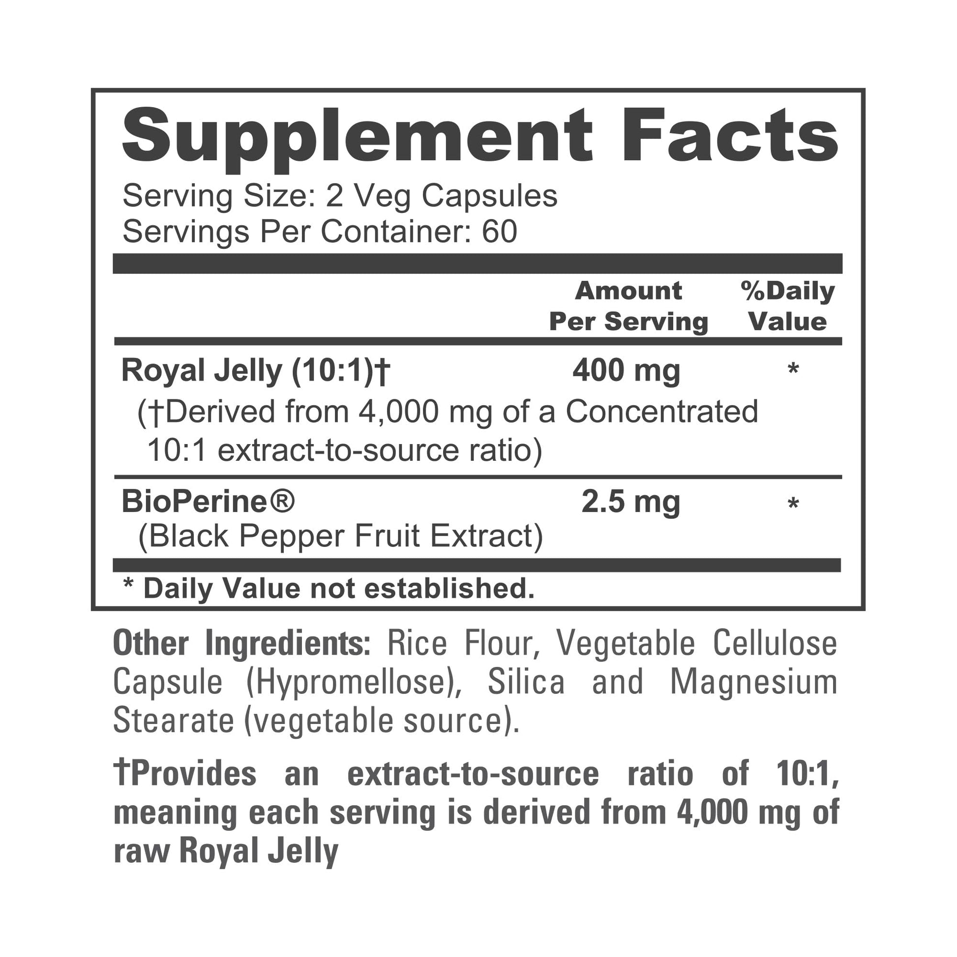NusaPure Royal Jelly 10:1 Extract, 400 mg Equivalent to 4000mg - 120 Veggie Capsules (Non-GMO, Dairy Free, Dietary Supplement) - Maple Wellness Supplements