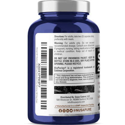 NusaPure Shilajit 20,000mg per Serving, 180 Veggie Caps, Non-GMO, Gluten Free, Bioperine - Maple Wellness Supplements