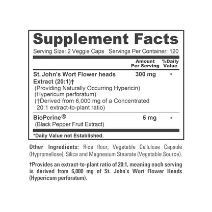 NusaPure St. John's Wort 20:1 Extract, 300 mg Equivalent to 6,000mg 240 Veggie Capsules (Vegetarian, Non-GMO & Vegan) Bioperine - Maple Wellness Supplements