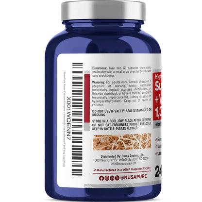NusaPure Super Calcium with Vitamin D 3 & Calcium Citrate - Suitable for Vegetarian/Vegan, Non - GMO - 1300mg - 240 Capsules - Maple Wellness Supplements