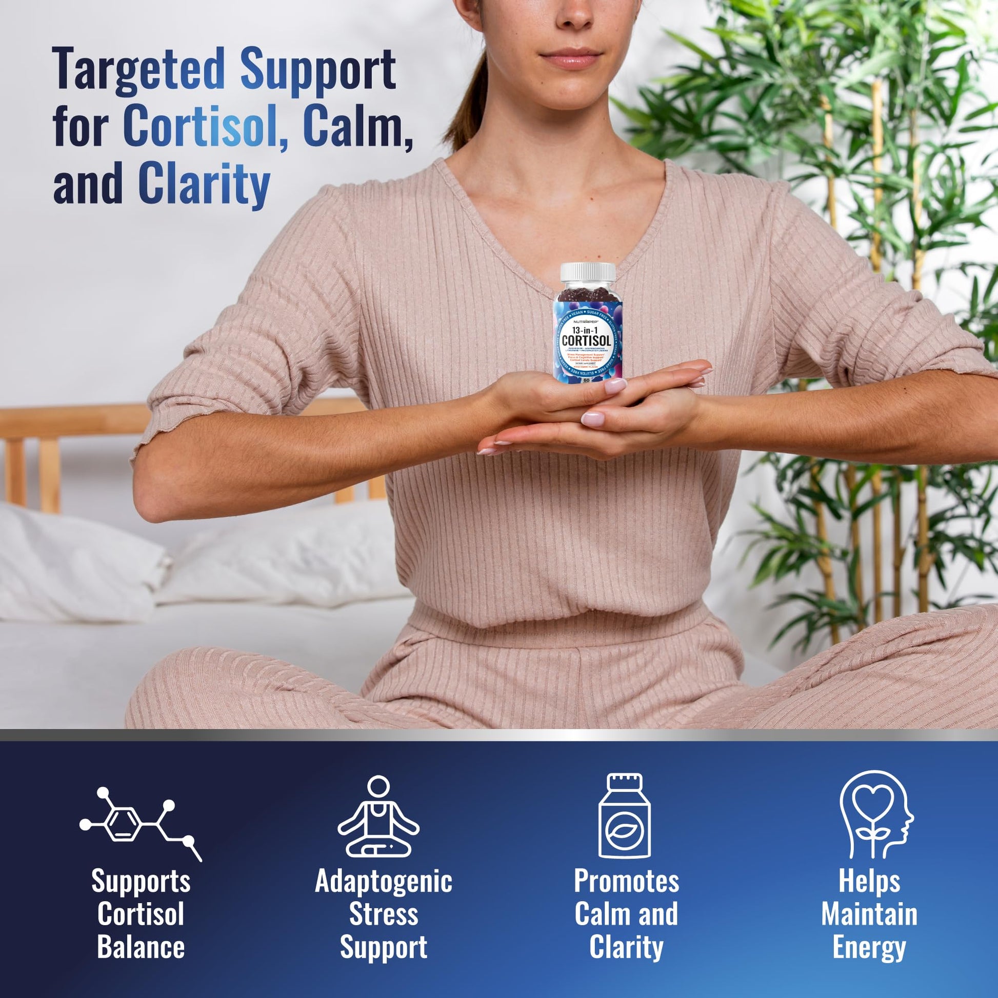 NutraPep Cortisol Gummies for Women Men - 13-in-1 High Cortisol Reducer with Ashwagandha Magnesium L-theanine Rhodiola Rosea - Daily Cortisol Detox Manager for Stress Focus Support - Vegan Sugar Free - Maple Wellness Supplements