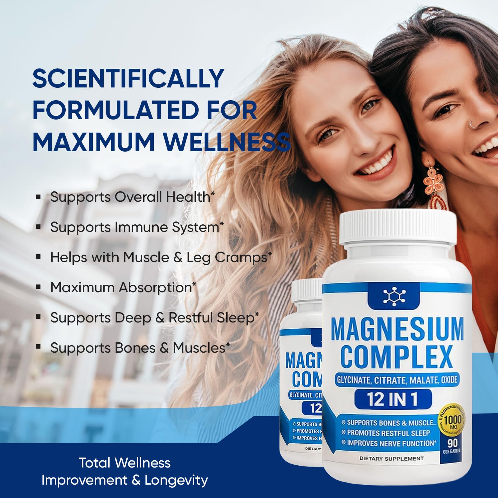Nutrapure Magnesium Complex 7 Elemental Supplement - Magnesio Complex 1000mg Forms Including Glycinate, Citrate, Malate, Taurate Chelated | Energy Support | Vegan Non-GMO, 90 Capsules (2) - Maple Wellness Supplements