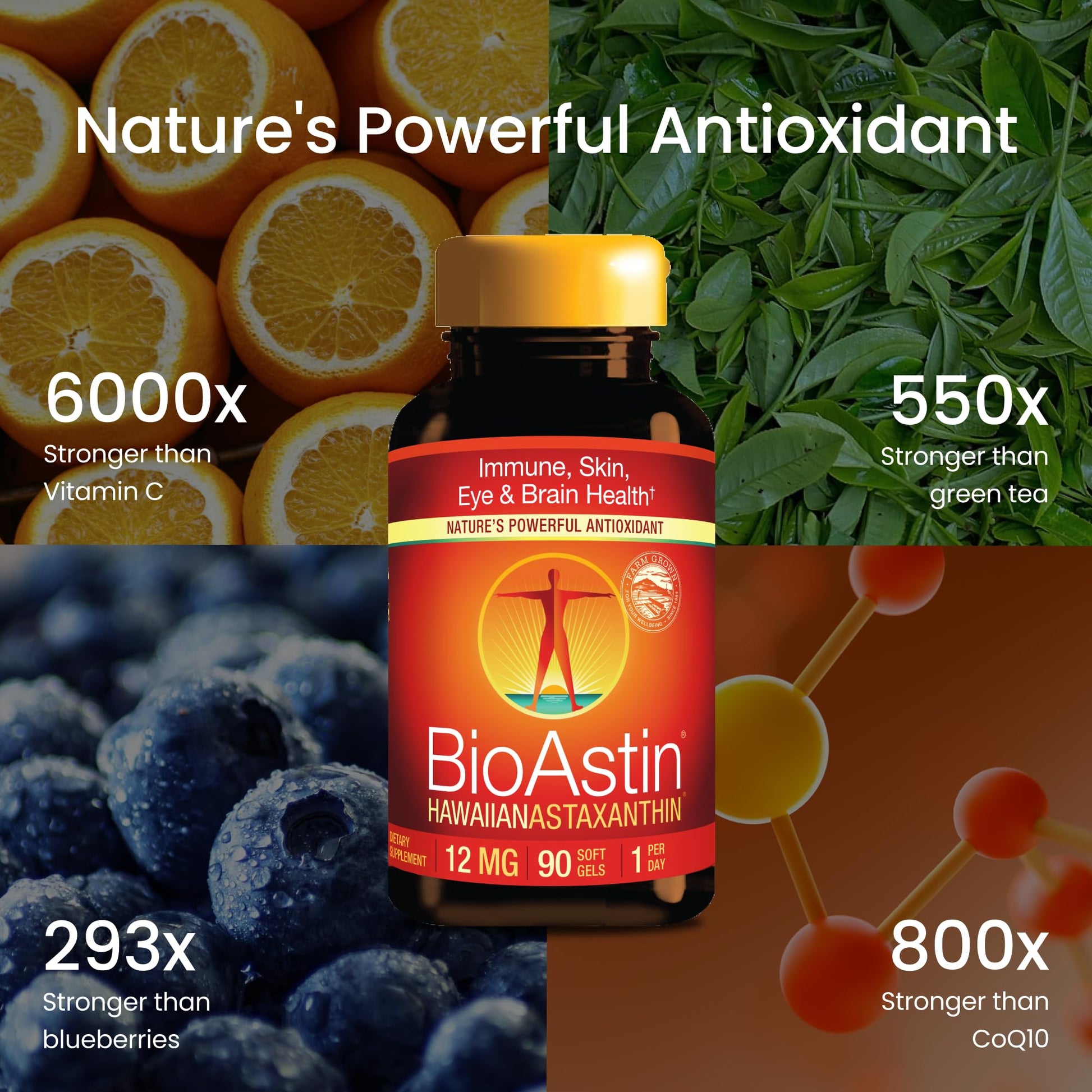 Nutrex Hawaii BioAstin Hawaiian Astaxanthin - 12mg, 90 Softgels - Farm-Direct Premium Antioxidant Supplement to Support Eye, Skin - Maple Wellness Supplements