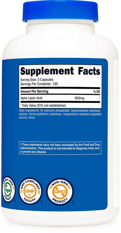 Nutricost Alpha Lipoic Acid 600mg Per Serving, 240 Capsules - Gluten Free, Vegetarian Capsules, Soy Free & Non-GMO - Maple Wellness Supplements
