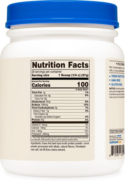 Nutricost Beef Bone Broth Protein Powder Chocolate (20 Servings) - Gluten-Free, GMO-Free - Maple Wellness Supplements