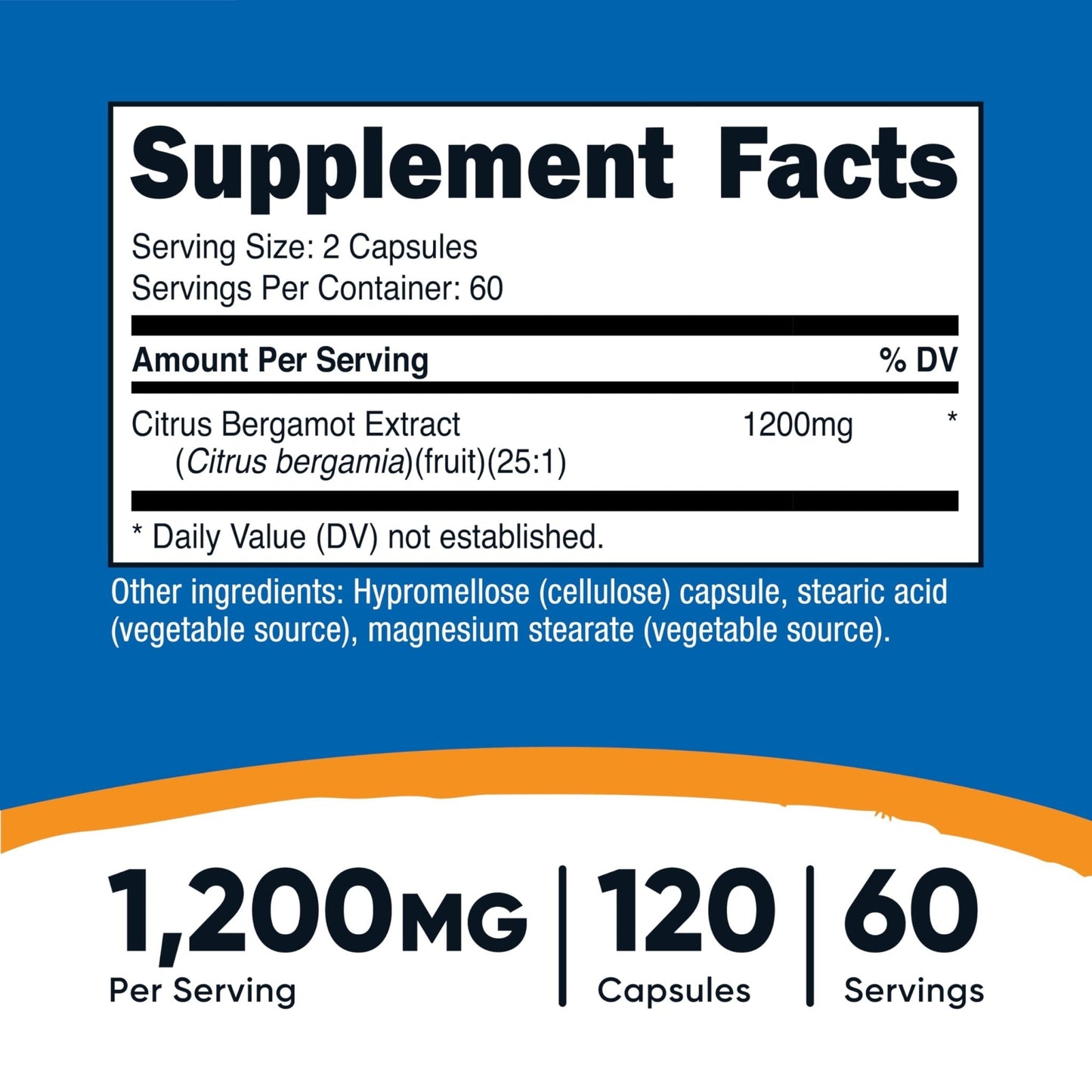 Nutricost Citrus Bergamot Capsules 1,200mg, 120 Capsules - 25:1 Bergamot Extract - 60 Servings, Gluten Free, Vegan & Non-GMO - Maple Wellness Supplements