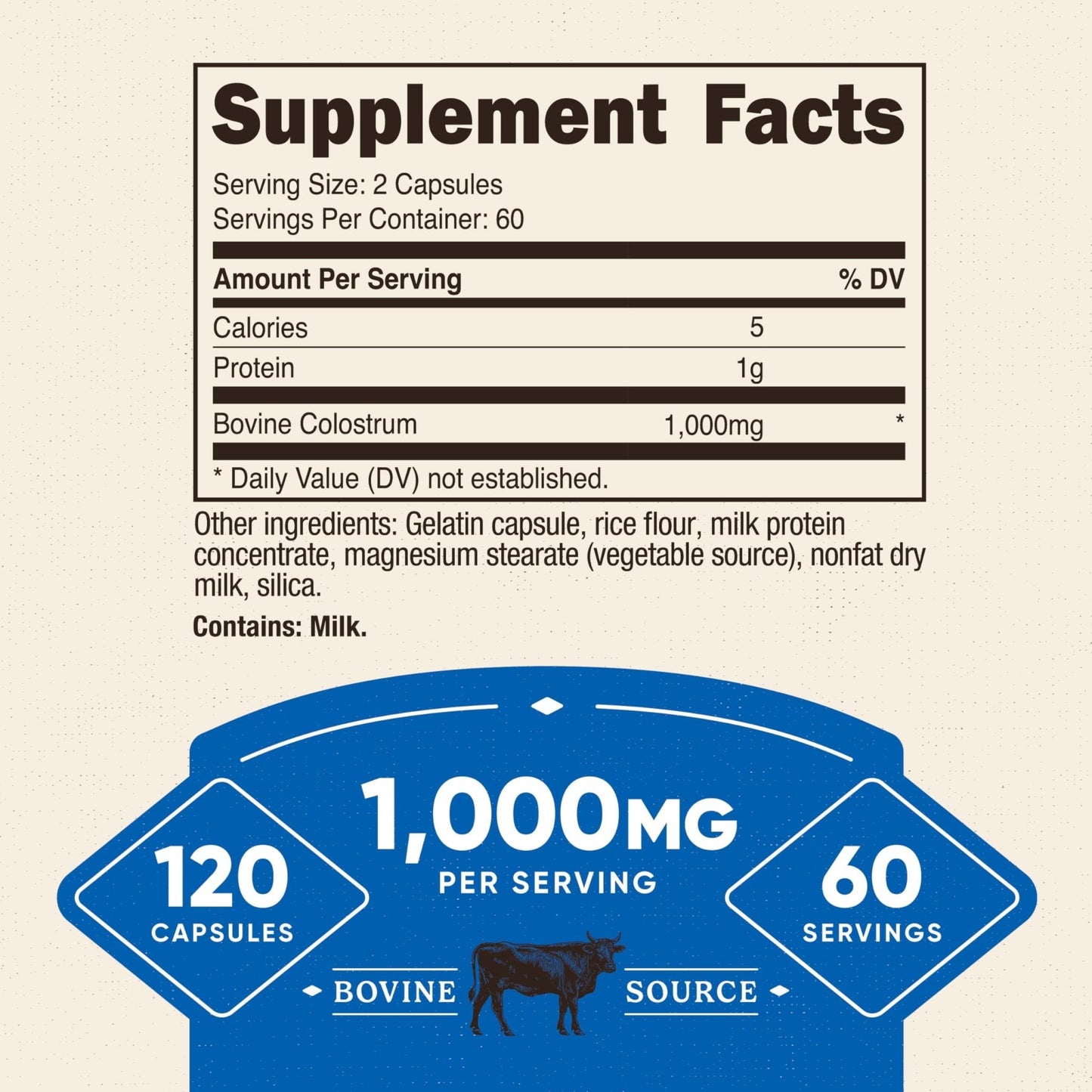 Nutricost Colostrum 1000mg, 120 Capsules - Gluten Free & GMO Free, 60 Servings - Maple Wellness Supplements