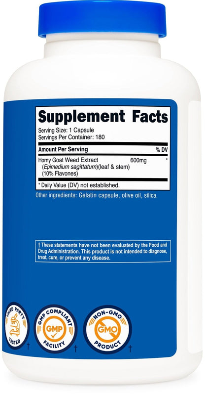 Nutricost Horny Goat Weed Extract (Epimedium) - 180 Capsules, 180 Servings, 600mg Per Capsule - Maple Wellness Supplements