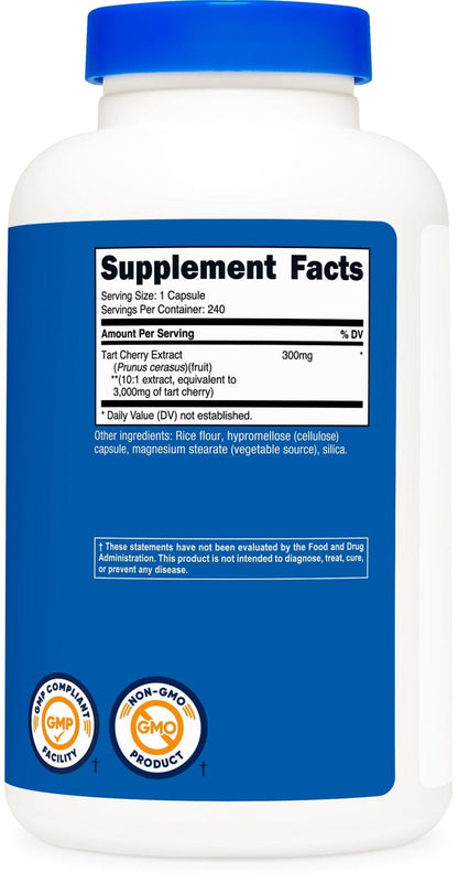 Nutricost Tart Cherry Extract 240 Vegetarian Capsules for 240 Servings per Bottle - Gluten Free, Non-GMO - Maple Wellness Supplements