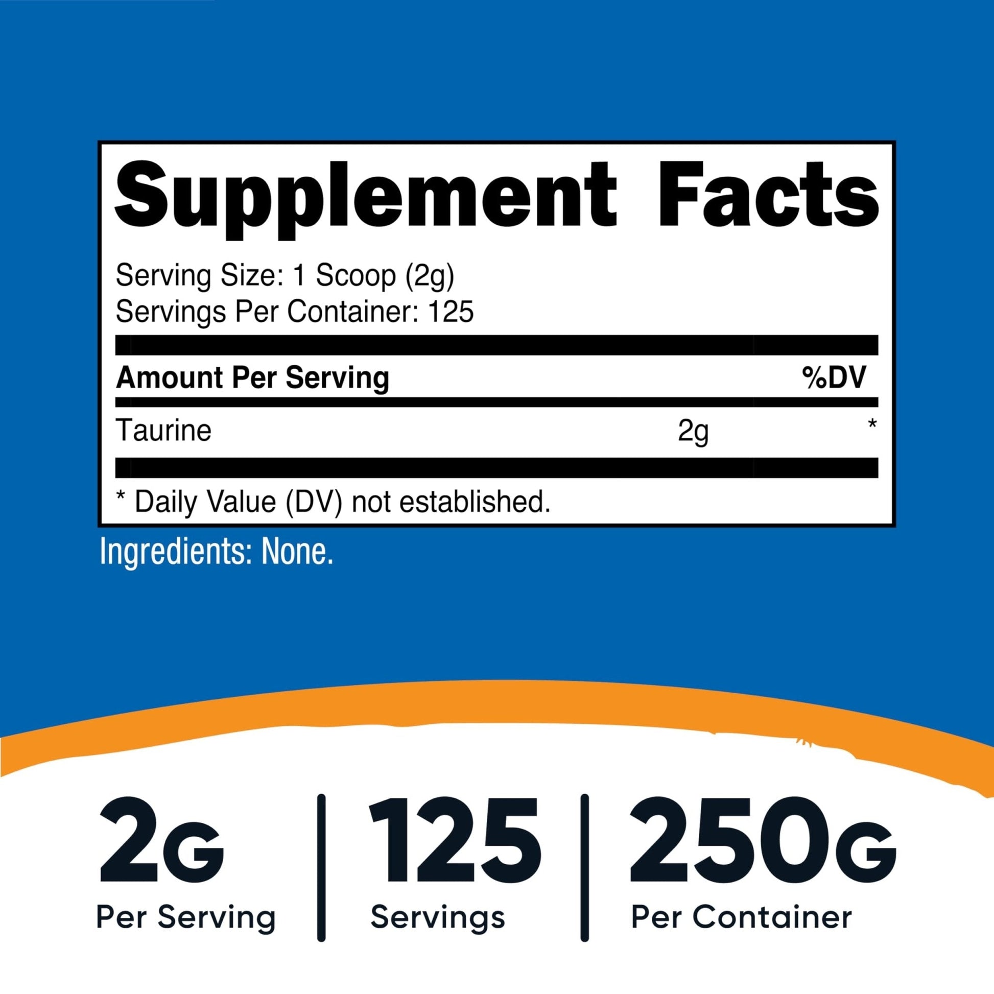 Nutricost Taurine Powder 250 Grams - 125 Servings, 2000mg Per Serving - Maple Wellness Supplements