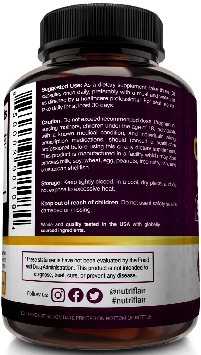 NutriFlair Multi Collagen Peptides 2250mg - Type I, II, III, V, X - Collagen Supplements Complex Powder Pills for Women and Men - Hydrolyzed Protein, Healthy Hair, Skin, Nails - Non-GMO (180 Capsules) - Maple Wellness Supplements