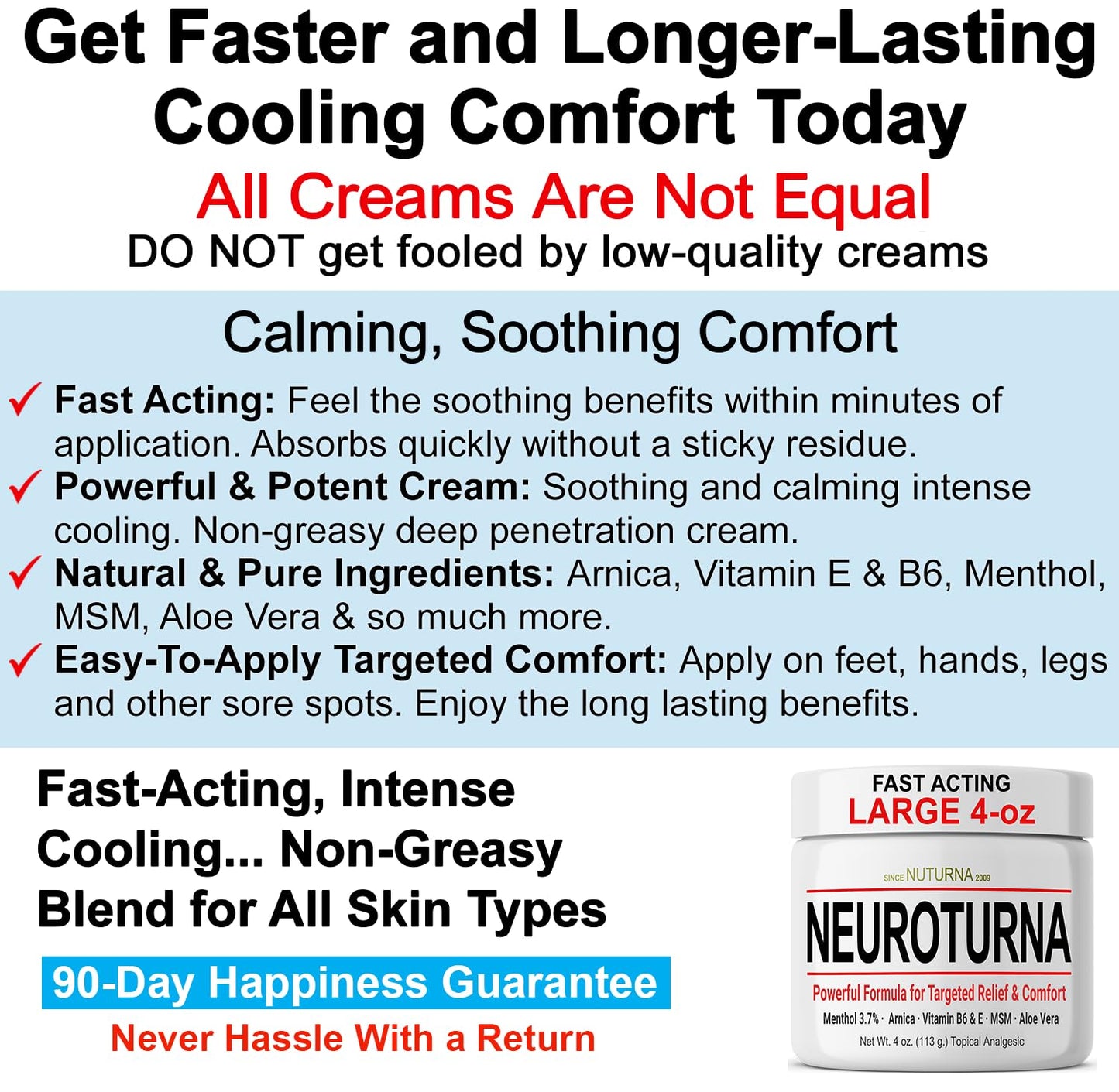 Nuturna Nerve Cream - Fast Acting Comfort for Feet, Hands, Legs & Toes - Ultra Strength Menthol, Arnica, Aloe Vera, MSM - Cooling Soothing Comfort - Non-Greasy, Paraben-Free - 4 oz - Maple Wellness Supplements