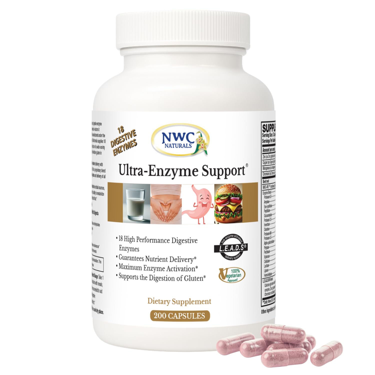 NWC Naturals Ultra-Enzyme Support, Natural Digestive Supplement, Promotes Optimal Health and Digestion, 200 count Capsules - Maple Wellness Supplements