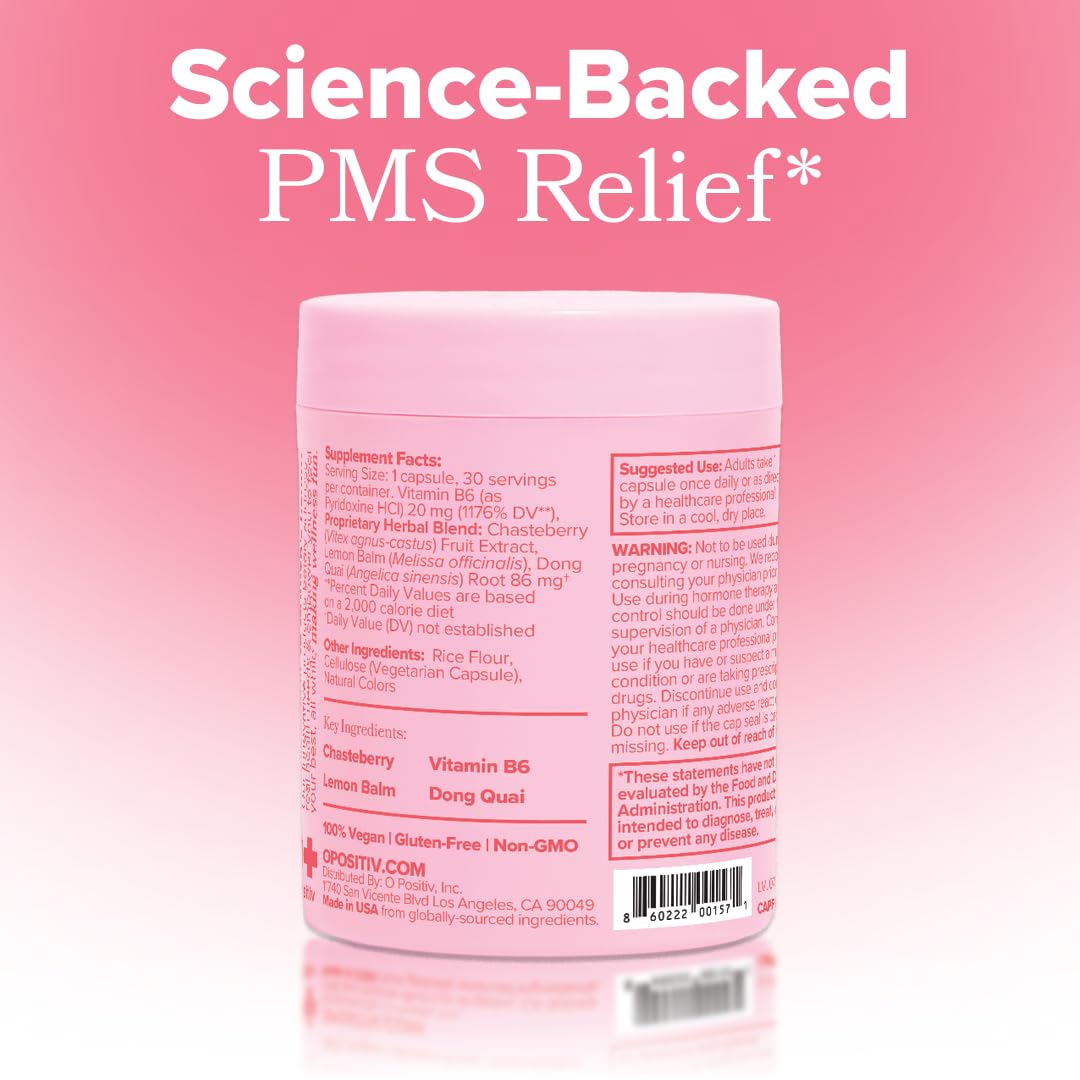 O Positiv FLO PMS Vitamins for Women, 30 Servings (Pack of 1) - Proactive PMS Relief - Targets Hormonal Breakouts, Bloating, Cramps - Maple Wellness Supplements