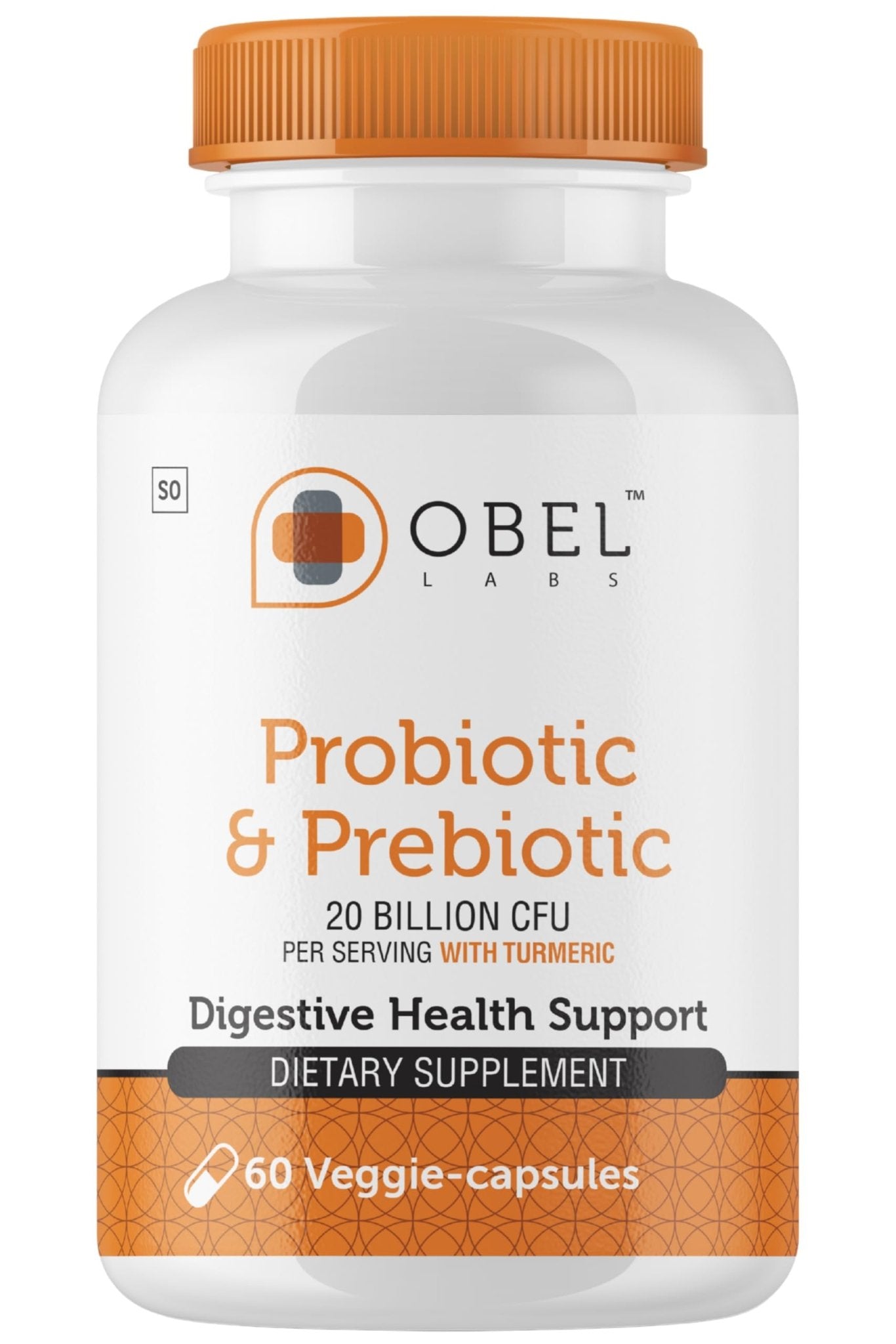 obel Probiotic & Prebiotic Supplement with Turmeric | 20 Billion CFU | 60 Capsules (30 Day Supply) | 4 Strains | Supports Digestion - Maple Wellness Supplements
