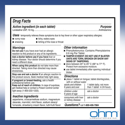 Ohm Allergy Pills - Loratadine Allergy 24 Hour Non Drowsy Relief for Seasonal Allergies, Sneezing - Loratadine 10 mg Antihistamine for Effective Non-Drowsy 24-Hour Symptom Relief - 100 Count - Maple Wellness Supplements