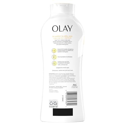 Olay Body Wash for Women, Ultra Moisture, 24hr Moisturizing, Hydrating & Refreshing, B3 Vitamin Complex, Free of Parabens & Phthalates, For All Skin Types, Shea Butter Scent, 22 fl oz - Maple Wellness Supplements